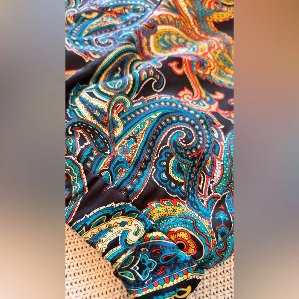 J. CREW 100% Silk Pull-On Pants Black Gold Blue Red Paisley w Pockets